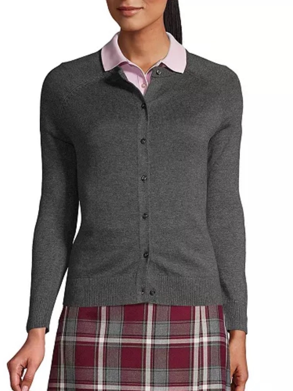 Lands' End Ladies Charcoal Gray Button-Front Classic Crew Cardigan Size S